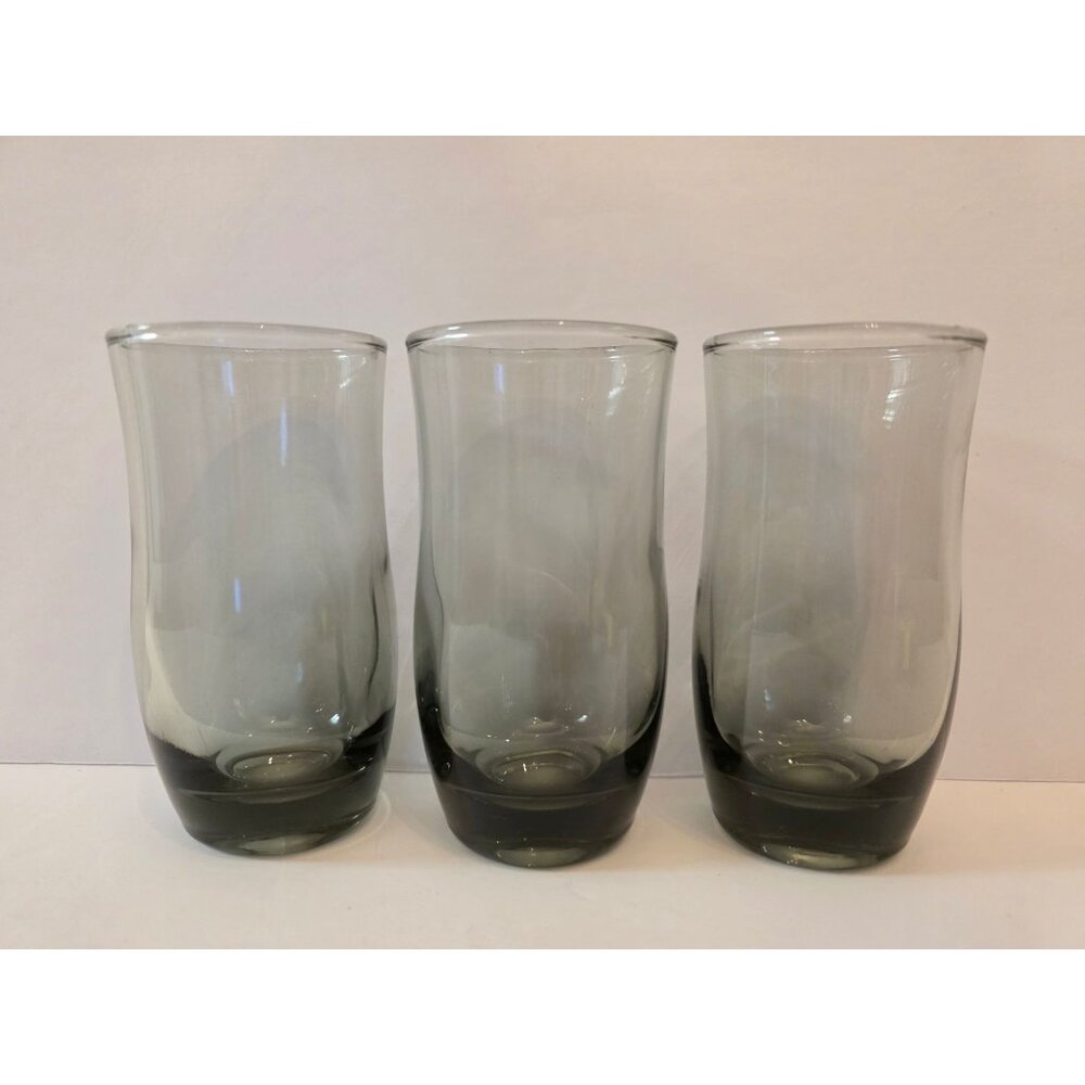 Set Of 3 Libbey Smoke Smoky Gray Glass Tumblers 4" Juice Glasses